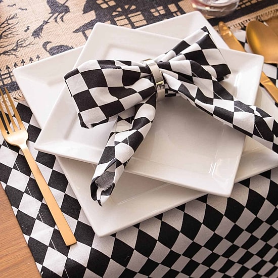 Design Imports Black And Cream Harlequin Print Table Runner