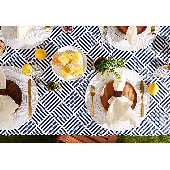 Design Imports Navy Grid Vinyl Tablecloth