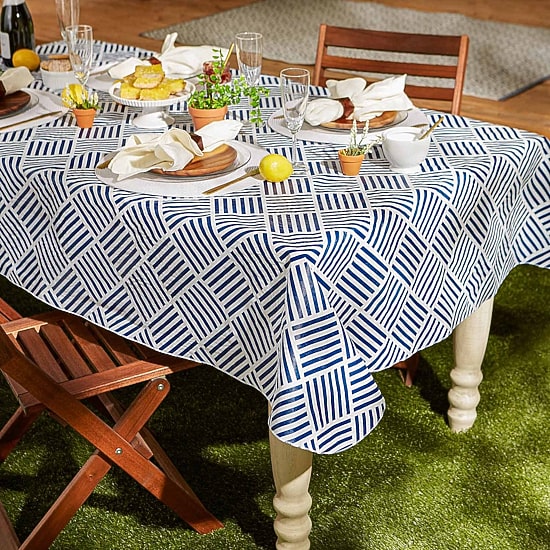 Design Imports Navy Grid Vinyl Tablecloth