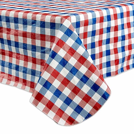Design Imports Red  White and Blue Check Vinyl Tablecloth