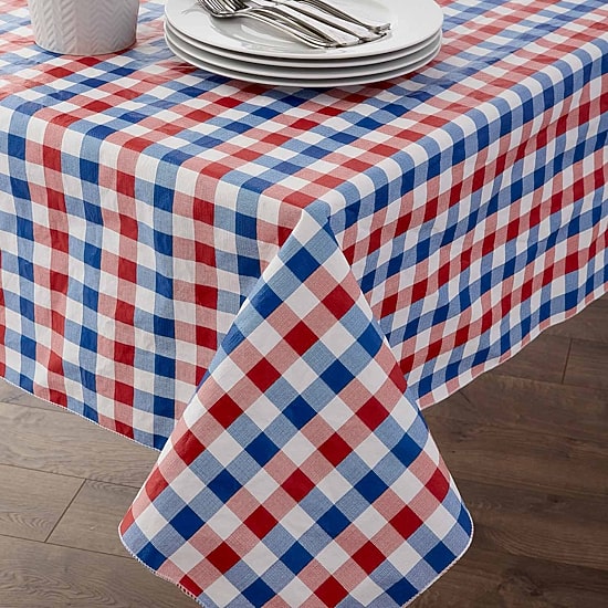 Design Imports Red  White and Blue Check Vinyl Tablecloth