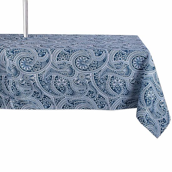 Design Imports Blue Paisley Print Outdoor Tablecloth
