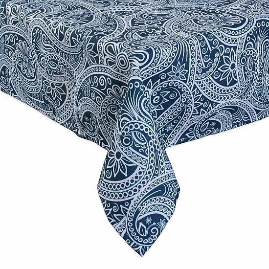 Design Imports Blue Paisley Print Outdoor Tablecloth