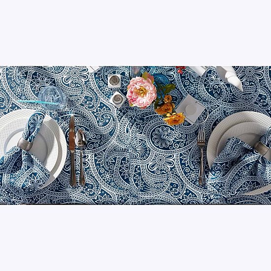 Design Imports Blue Paisley Print Outdoor Tablecloth