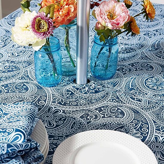 Design Imports Blue Paisley Print Outdoor Tablecloth