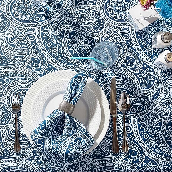 Design Imports Blue Paisley Print Outdoor Tablecloth
