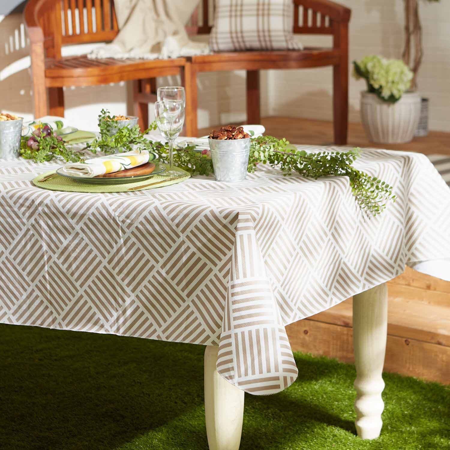 Design Imports Navy Grid Vinyl Tablecloth