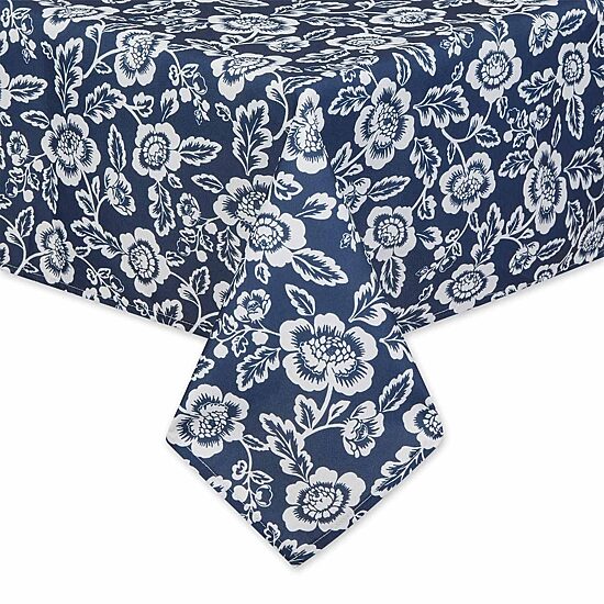 Design Imports Nautical Blue Floral Print Outdoor  With Zipper Tablecloth