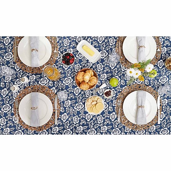 Design Imports Nautical Blue Floral Print Outdoor  With Zipper Tablecloth