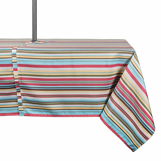 Design Imports Summer Stripe Outdoor  With Zipper Tablecloth