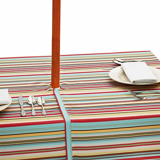 Design Imports Summer Stripe Outdoor  With Zipper Tablecloth