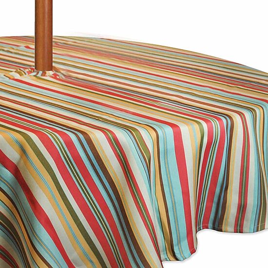 Design Imports Summer Stripe Outdoor  With Zipper Tablecloth