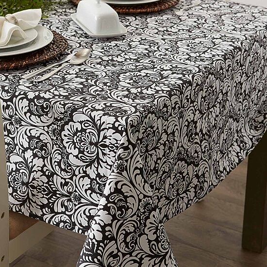 Design Imports Black Damask Tablecloth