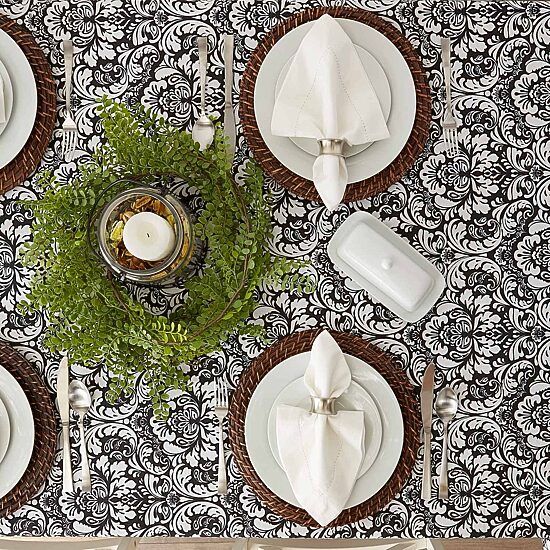 Design Imports Black Damask Tablecloth
