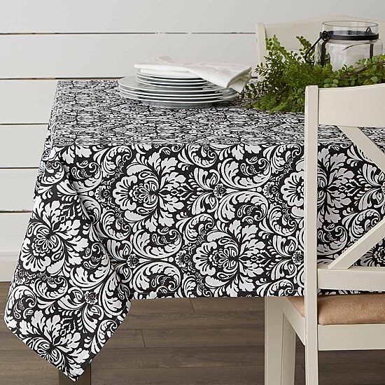 Design Imports Black Damask Tablecloth
