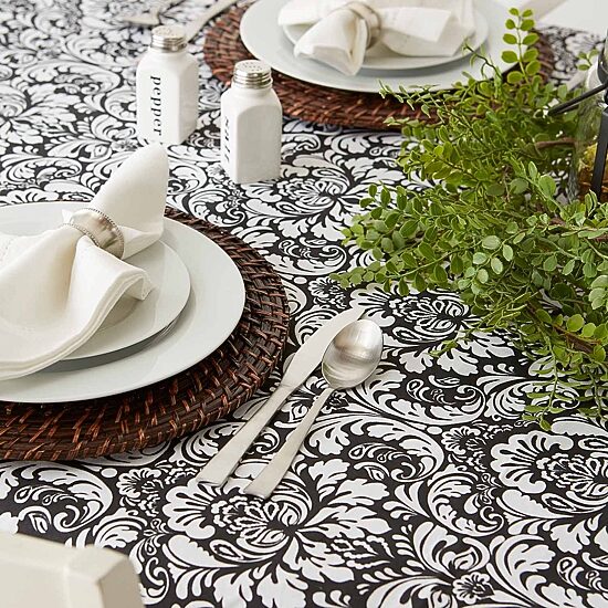 Design Imports Black Damask Tablecloth