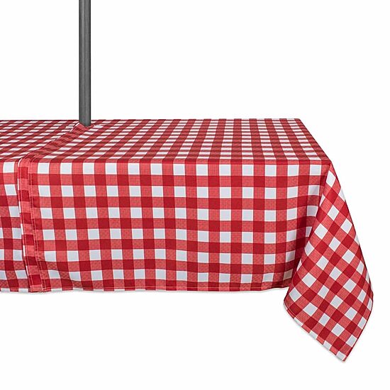 Design Imports Tango Red Check Outdoor  With Zipper Tablecloth