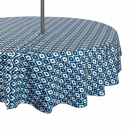 Design Imports Blue Ikat Outdoor  With Zipper Tablecloth
