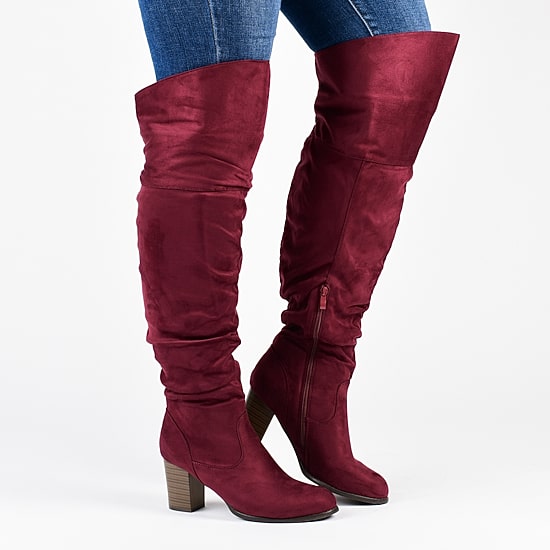 Journee Collection Womens Kaison Wide Calf Stacked Heel Over the Knee Boots