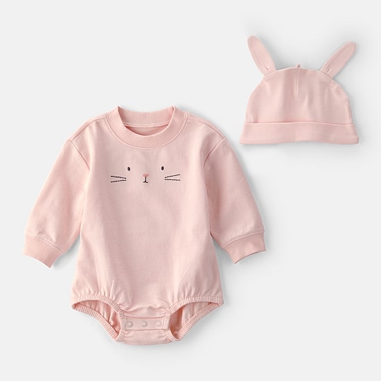 Carter's Baby Girls French Terry 2-pc. Round Neck Long Sleeve Bodysuit Set