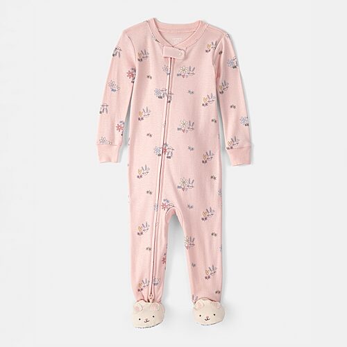 Carter's Baby Girls Footed Round Neck Long Sleeve One Piece Pajama, 18 Months, Pink