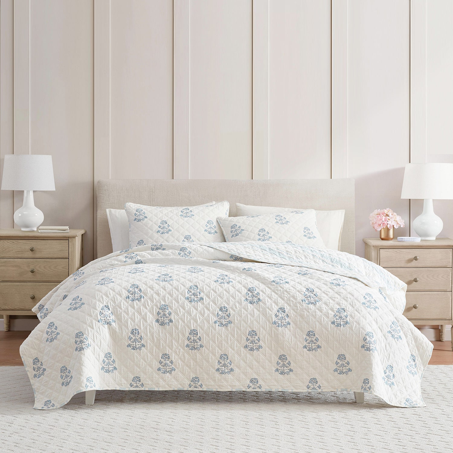 Martha Stewart Flower Block Print Easy Care Quilt Set