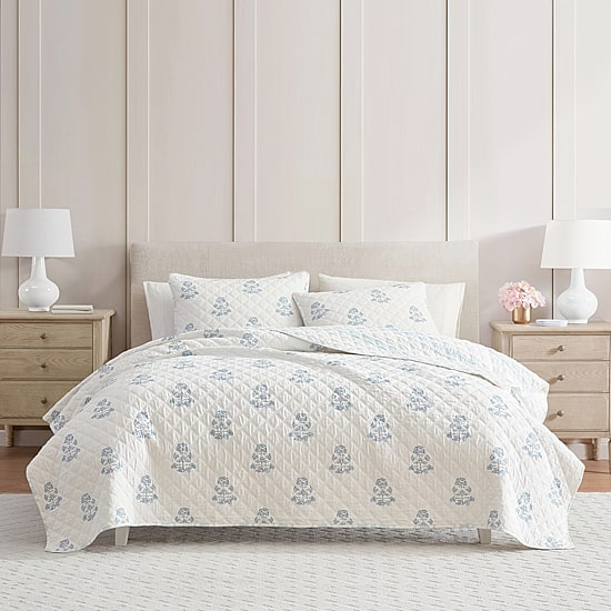 Martha Stewart Flower Block Print Easy Care Quilt Set