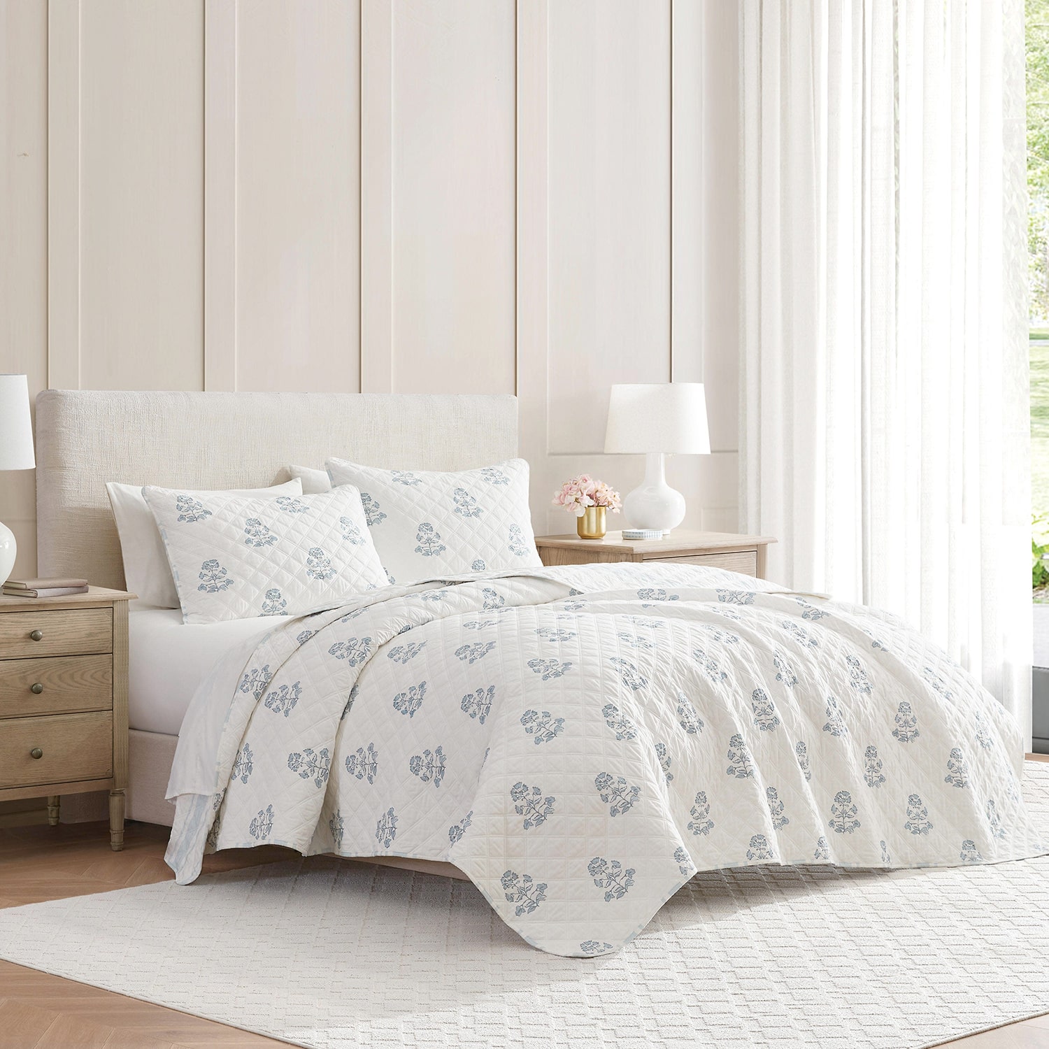 Martha Stewart Flower Block Print Easy Care Quilt Set