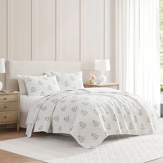 Martha Stewart Flower Block Print Easy Care Quilt Set