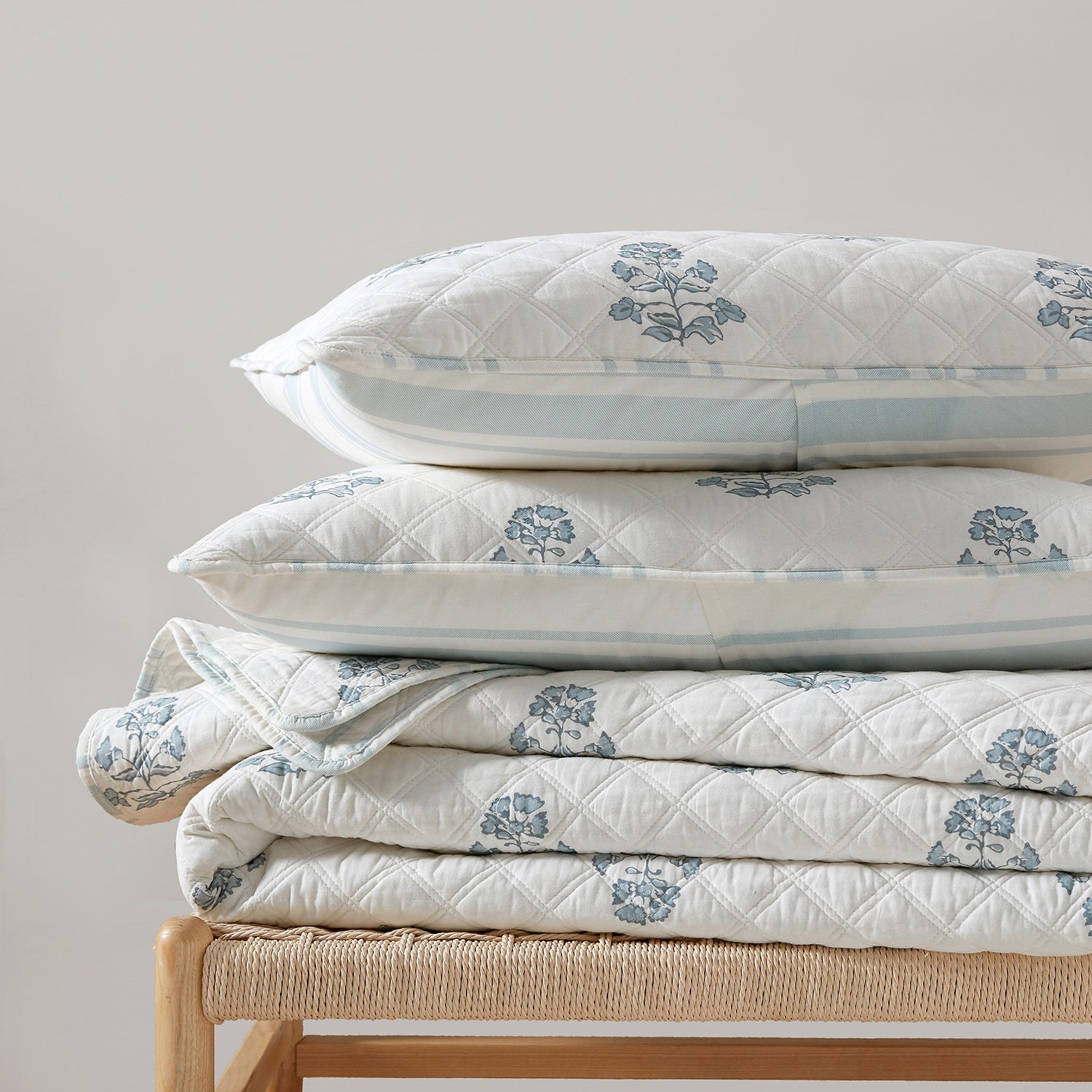 Martha Stewart Flower Block Print Easy Care Quilt Set