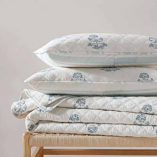 Martha Stewart Flower Block Print Easy Care Quilt Set