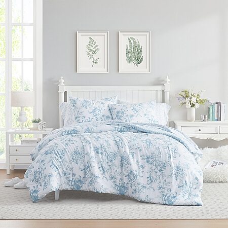 Laura Ashley Sophia Easy Care Duvet Cover Set, Color: Light Blue