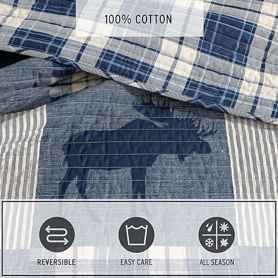 Eddie Bauer Moose Patchwork Easy Care Quilt Set