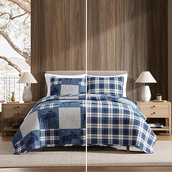 Eddie Bauer Moose Patchwork Easy Care Quilt Set