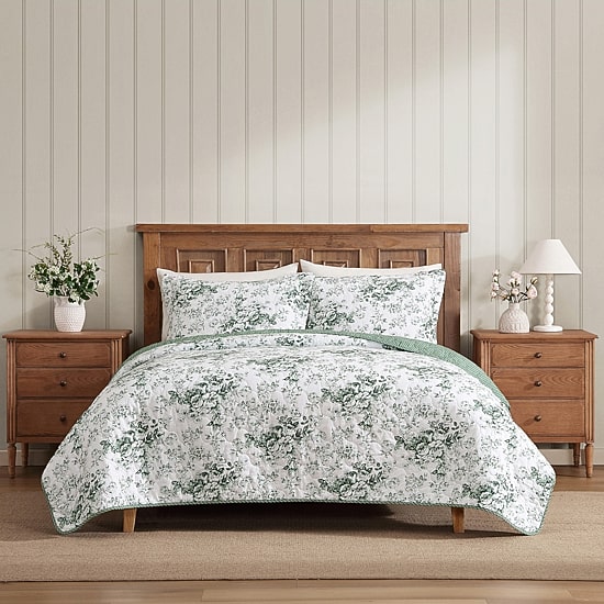 Laura Ashley Toile Delight Easy Care Quilt Set