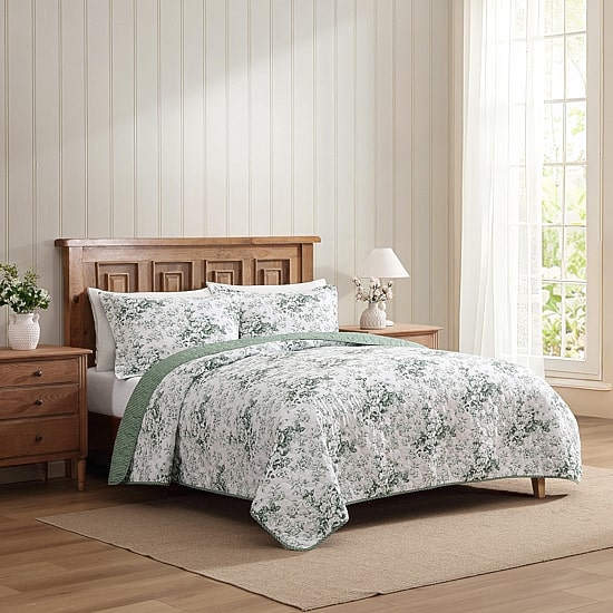 Laura Ashley Toile Delight Easy Care Quilt Set