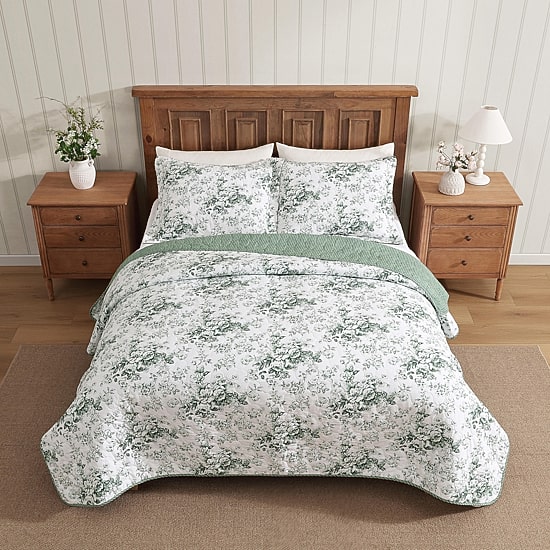 Laura Ashley Toile Delight Easy Care Quilt Set