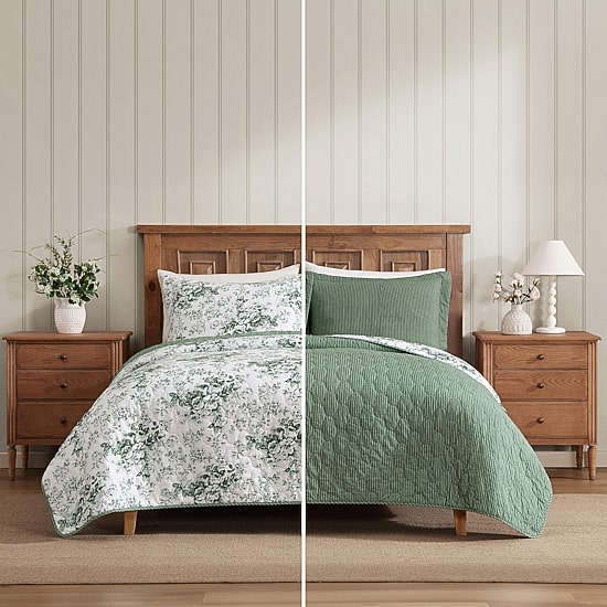 Laura Ashley Toile Delight Easy Care Quilt Set