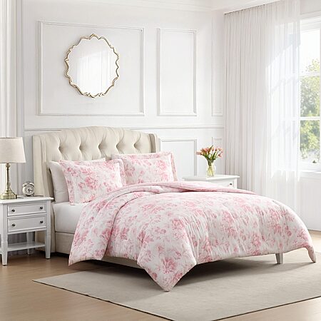 Laura Ashley Anja Toile Easy Care Comforter Set, Color: Med Pink