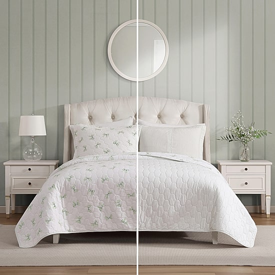 Laura Ashley Bouncy Bows Easy Care Quilt Set