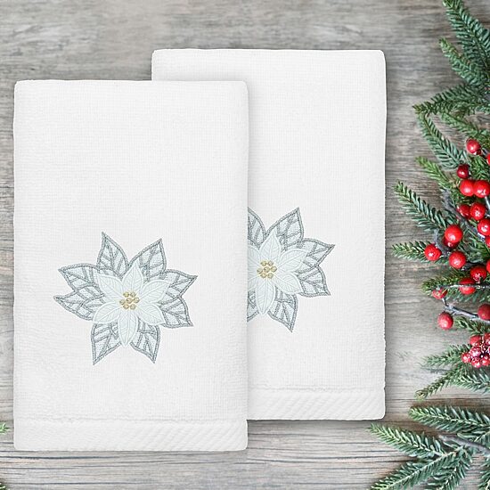 Linum Home Textiles Christmas Blossom Embroidered 2-pc. Hand Towel