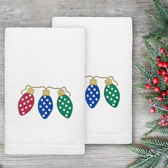 Linum Home Textiles Christmas Twinkle Embroidered 2-pc. Hand Towel