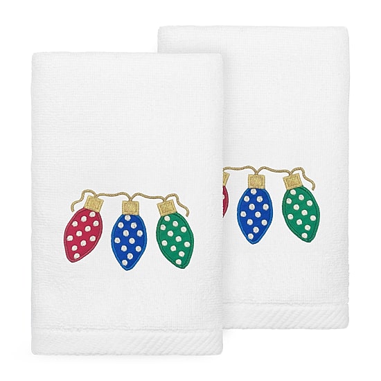 Linum Home Textiles Christmas Twinkle Embroidered 2-pc. Hand Towel