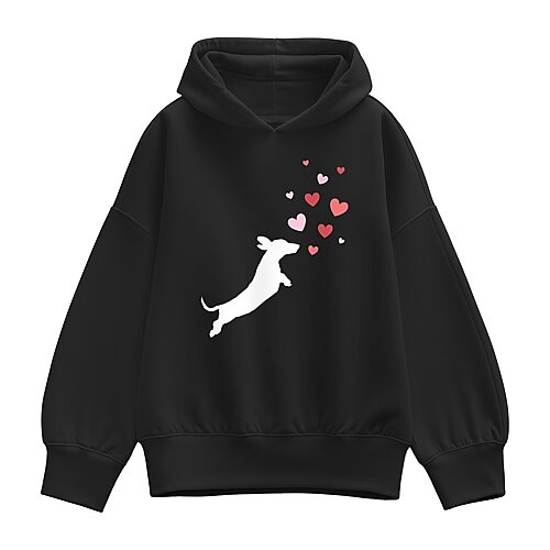 Dachsund Hearts Womens Long Sleeve Hoodie, Medium, Black