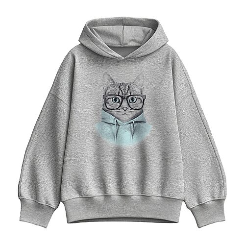 Hipster Cat Womens Long Sleeve Hoodie, Xx-large, Gray