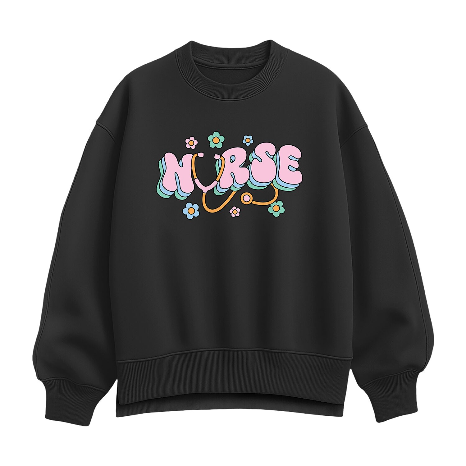 Nurse Flowers Womens Crew Neck Long Sleeve Sweatshirt