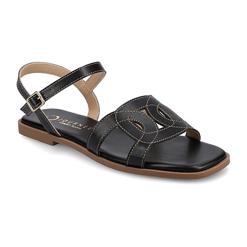 Journee Collection Womens Adjustable Strap Flat Sandals, 10 Medium, Black