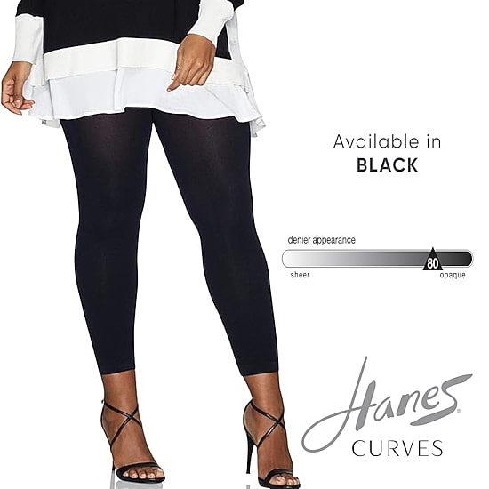 Hanes Womens Curves Moisture Wicking Plus Footless Tights