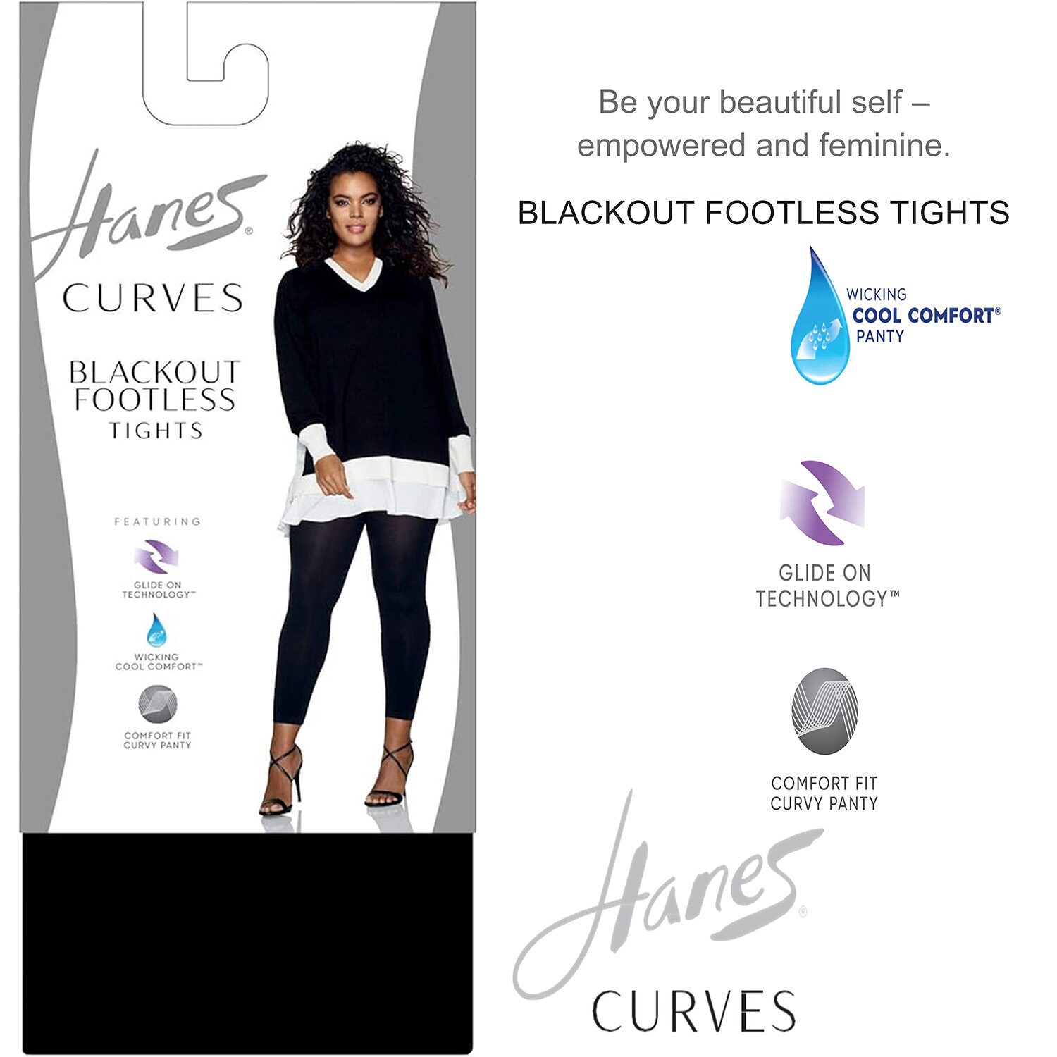 Hanes Womens Curves Moisture Wicking Plus Footless Tights