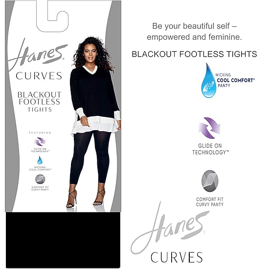 Hanes Womens Curves Moisture Wicking Plus Footless Tights